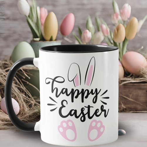 Happy Easter Bunny Black and Pink Easter Mug