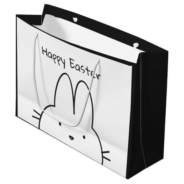 Happy Easter Bunny Black and White Large Gift Bag (Front Angled)