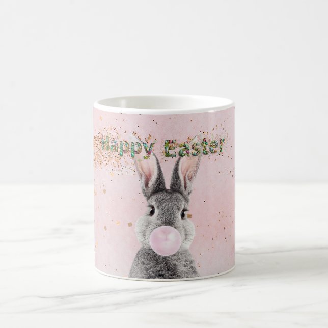 Happy Easter Bunny blowing Pink Bubble gum Coffee Mug (Center)