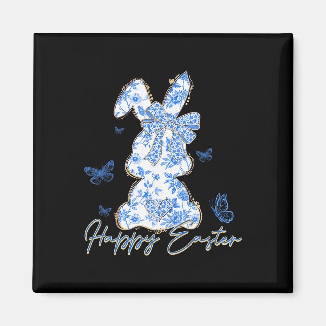 Happy Easter Bunny Blue Chinoiserie Easter Day  Magnet (Front)
