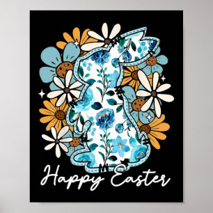 Happy Easter Bunny Blue Floral Yellow Design For M Poster