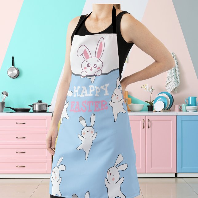 Happy Easter Bunny Blue & Pink eggs all over Apron (Creator Uploaded)