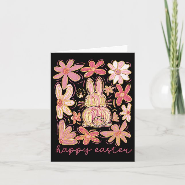 Happy Easter Bunny Boho Easter Coquette Floral Pin Card (Front)
