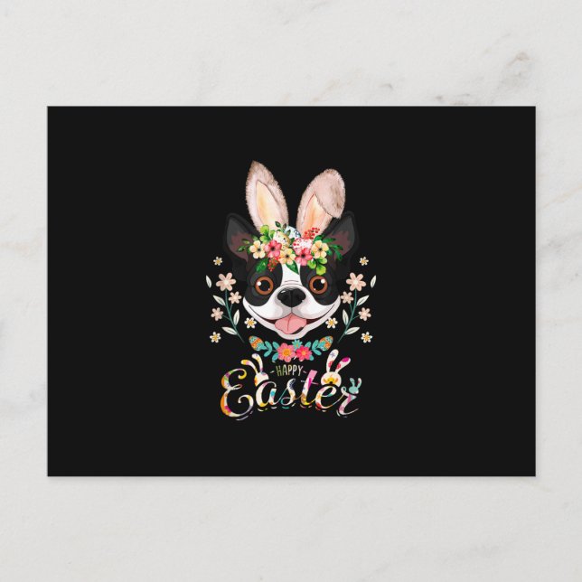 Happy Easter Bunny Boston Terrier Lovers With East Holiday Postcard (Front)