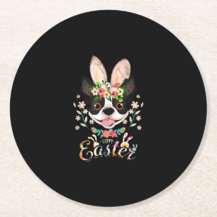 Happy Easter Bunny Boston Terrier Lovers With East Round Paper Coaster