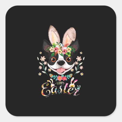 Happy Easter Bunny Boston Terrier Lovers With East Square Sticker