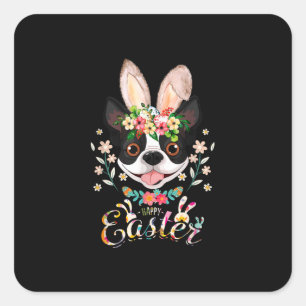 Happy Easter Bunny Boston Terrier Lovers With East Square Sticker