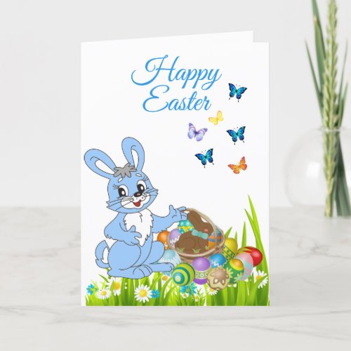 Happy Easter Bunny Boys Personalize Holiday Card