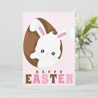 Happy Easter Bunny Brown Egg Polka Dot Pink