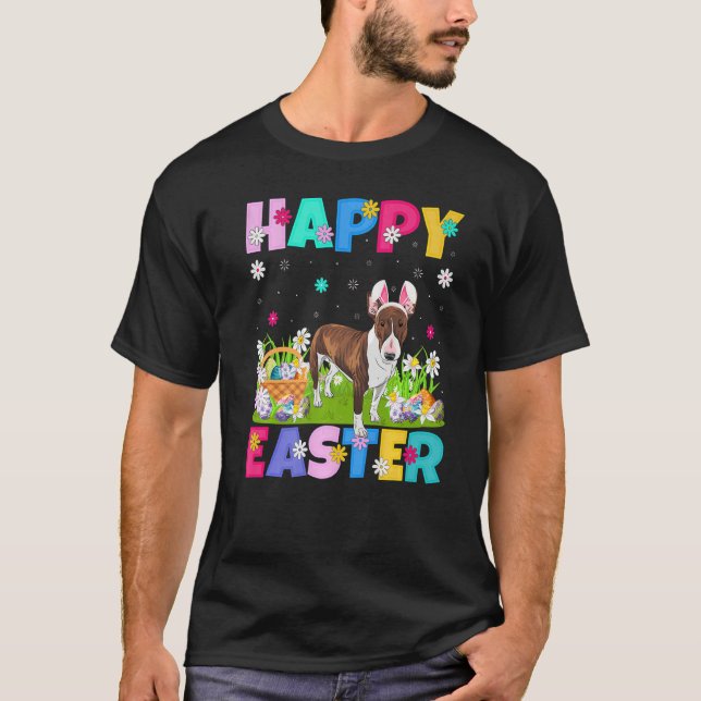 Happy Easter Bunny Bull Terrier Dog Easter Sunday  T-Shirt (Front)