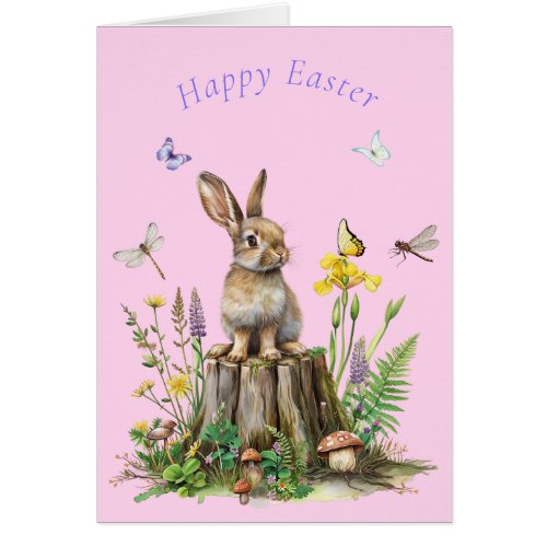 Happy Easter Bunny Butterflies Mushrooms Dragonfly
