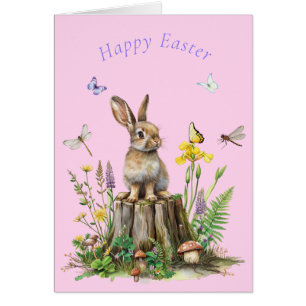 Happy Easter Bunny Butterflies Mushrooms Dragonfly Cards