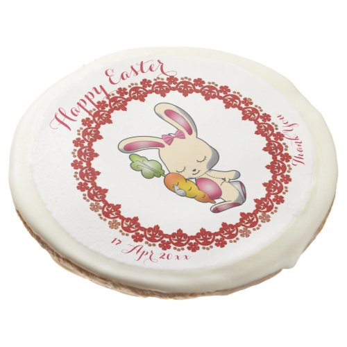 Happy Easter Bunny Carrot Floral Red Wreath Thanks Sugar Cookie