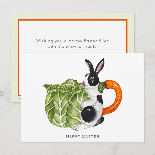 Happy Easter Bunny Carrot Teapot Holiday Postcard (Front/Back)