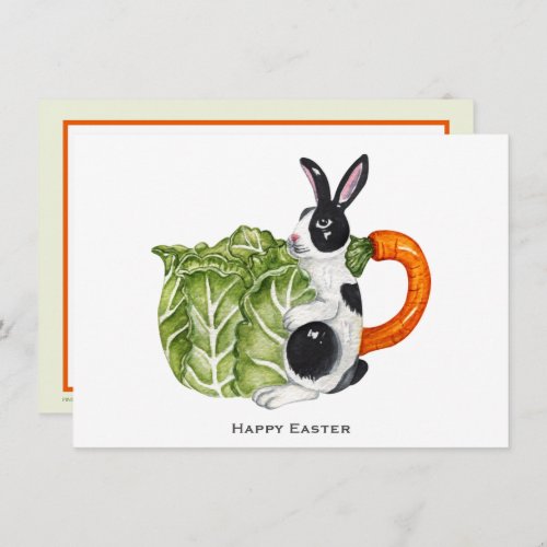 Happy Easter Bunny Carrot Teapot Holiday Postcard