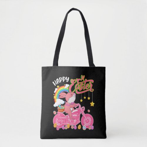 Happy Easter Bunny Carrying Chocolate Eggs On Tote Bag