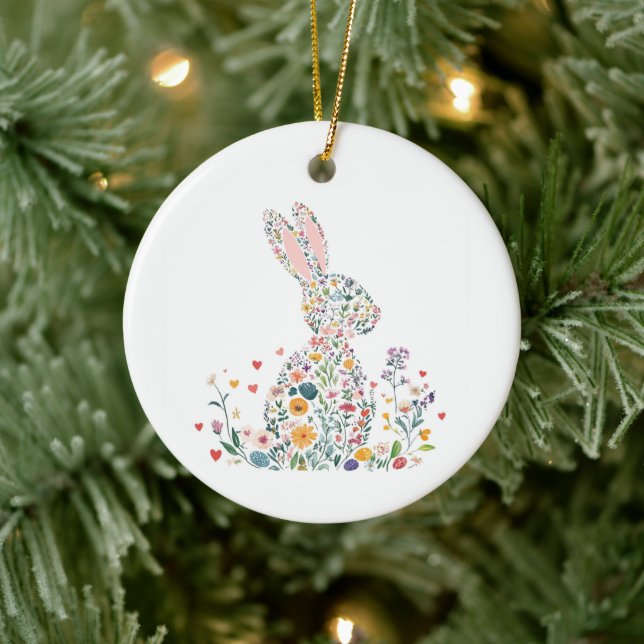 Happy Easter Bunny Ceramic Ornament (Tree)