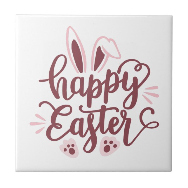 Happy Easter Bunny Ceramic Tile – Cute Spring Home (Front)
