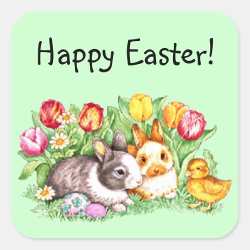 Happy Easter Bunny Chick Tulip Stickers  Seals
