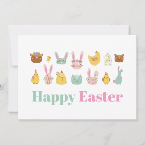 Happy Easter Bunny Chicken Holiday Card