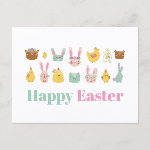 Happy Easter Bunny Chicken Holiday Postcard