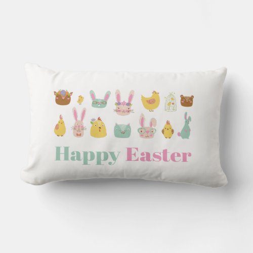 Happy Easter Bunny Chicken Lumbar Pillow
