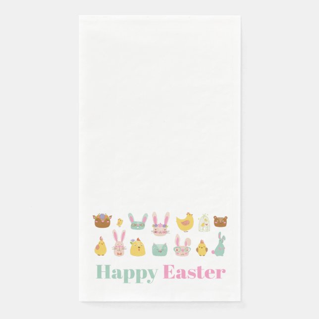 Happy Easter Bunny Chicken Paper Guest Towels (Front)
