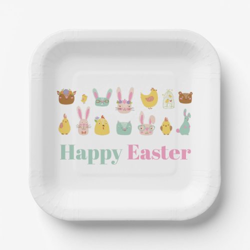 Happy Easter Bunny Chicken Paper Plates