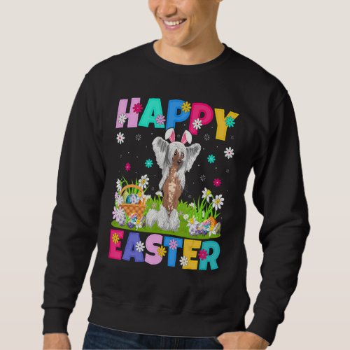 Happy Easter Bunny Chinese Crested Dog Easter Sund Sweatshirt