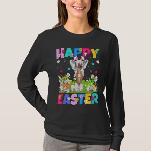 Happy Easter Bunny Chinese Crested Dog Easter Sund T_Shirt