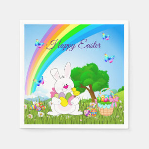 Happy Easter Bunny Colored Eggs Cute Napkins