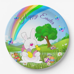 Happy Easter Bunny Colored Eggs Cute Paper Plates
