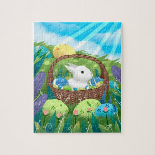 Happy Easter Bunny Colorful Decorated Eggs Jigsaw Puzzle