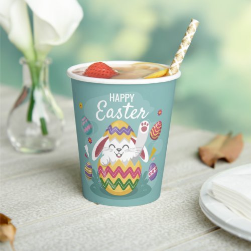Happy Easter Bunny  Colorful Eggs Paper Cups