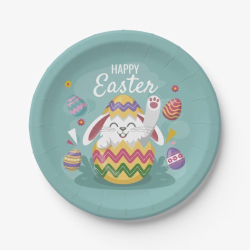 Happy Easter Bunny  Colorful Eggs Paper Plates