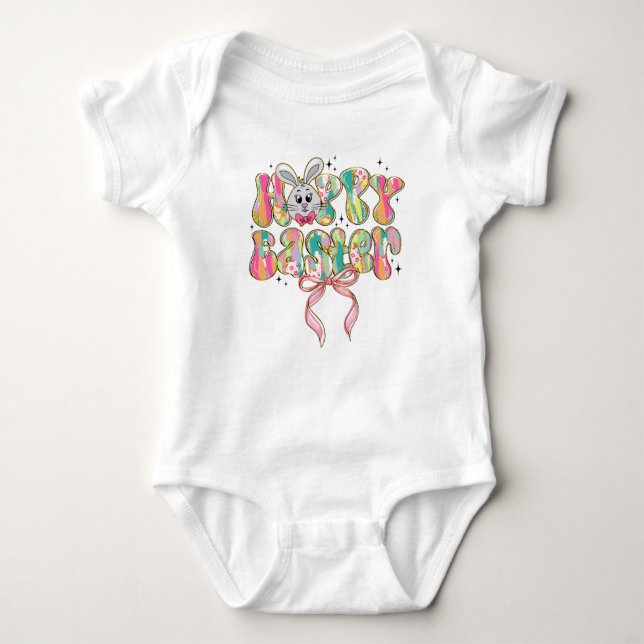 Happy Easter Bunny Coquette Bow Baby Bodysuit (Front)