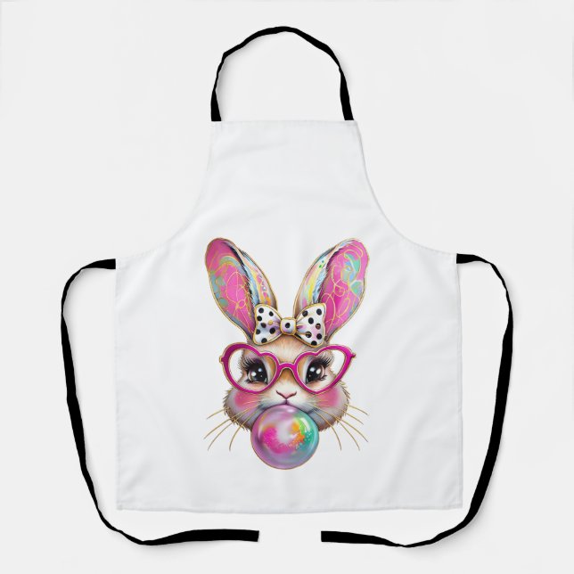 Happy Easter Bunny Coquette Bow Brushstroke Easter Apron (Front)