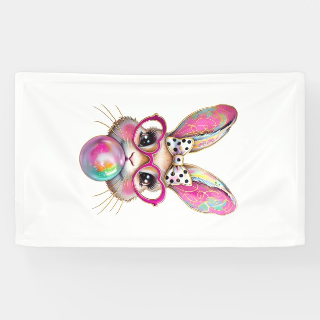 Happy Easter Bunny Coquette Bow Brushstroke Easter Banner (Horizontal)