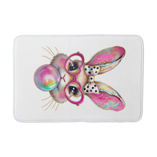 Happy Easter Bunny Coquette Bow Brushstroke Easter Bath Mat (Front)
