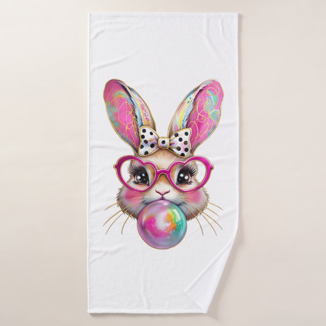 Happy Easter Bunny Coquette Bow Brushstroke Easter Bath Towel (Bath Towel)