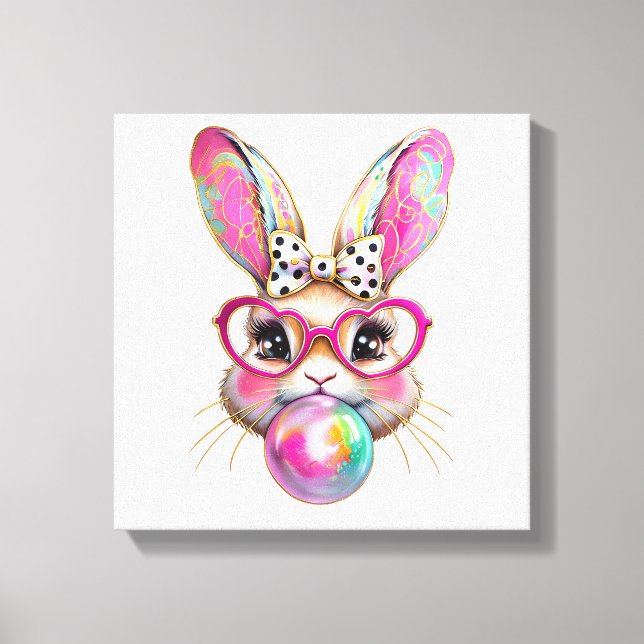 Happy Easter Bunny Coquette Bow Brushstroke Easter Canvas Print (Front)