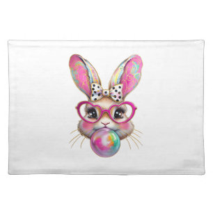 Happy Easter Bunny Coquette Bow Brushstroke Easter Cloth Placemat