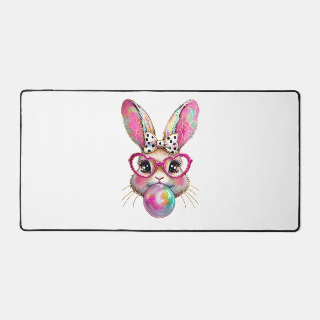 Happy Easter Bunny Coquette Bow Brushstroke Easter Desk Mat (Front)