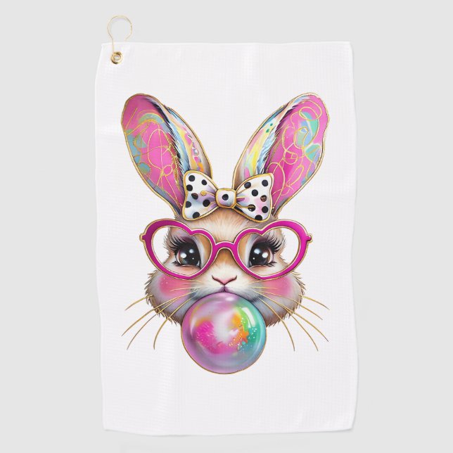Happy Easter Bunny Coquette Bow Brushstroke Easter Golf Towel (Front)