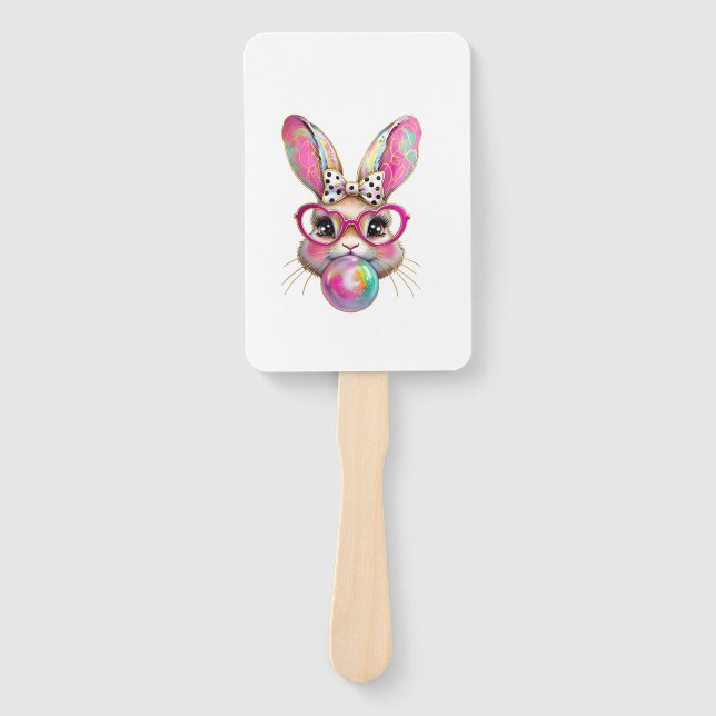 Happy Easter Bunny Coquette Bow Brushstroke Easter Hand Fan (Front)