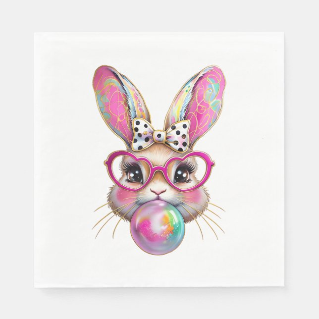 Happy Easter Bunny Coquette Bow Brushstroke Easter Napkins (Front)
