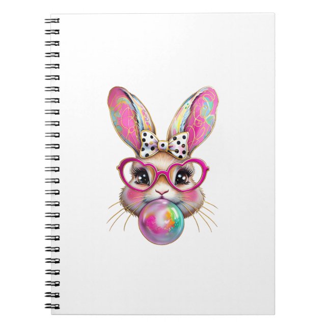 Happy Easter Bunny Coquette Bow Brushstroke Easter Notebook (Front)