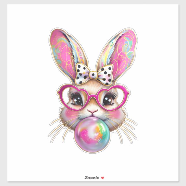 Happy Easter Bunny Coquette Bow Brushstroke Easter Sticker (Sheet)