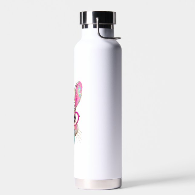 Happy Easter Bunny Coquette Bow Brushstroke Easter Water Bottle (Left)