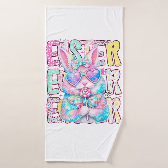 Happy Easter Bunny Coquette Bow Preppy Easter Day  Bath Towel (Bath Towel)